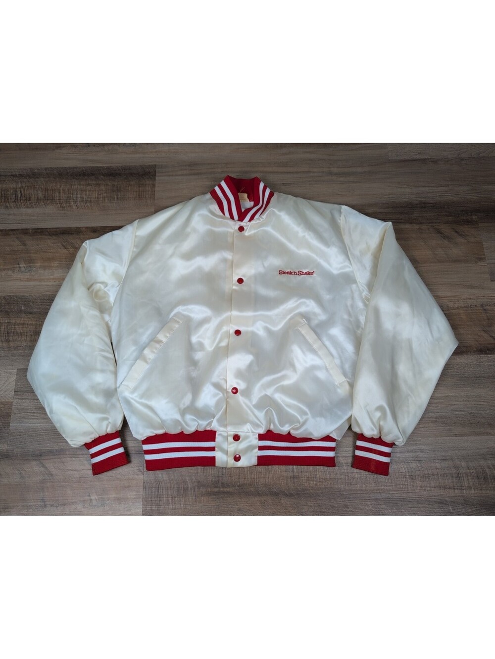Vintage Steak 'N Shake Satin Varsity Jacket, Made in USA, Size XL Swingster
